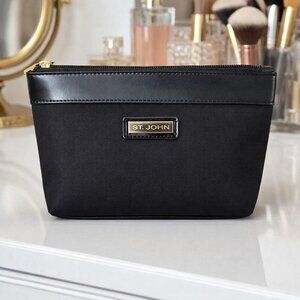 St. John Black Cosmetic Zip Pouch | Luxury Makeup Bag | Patent Trim